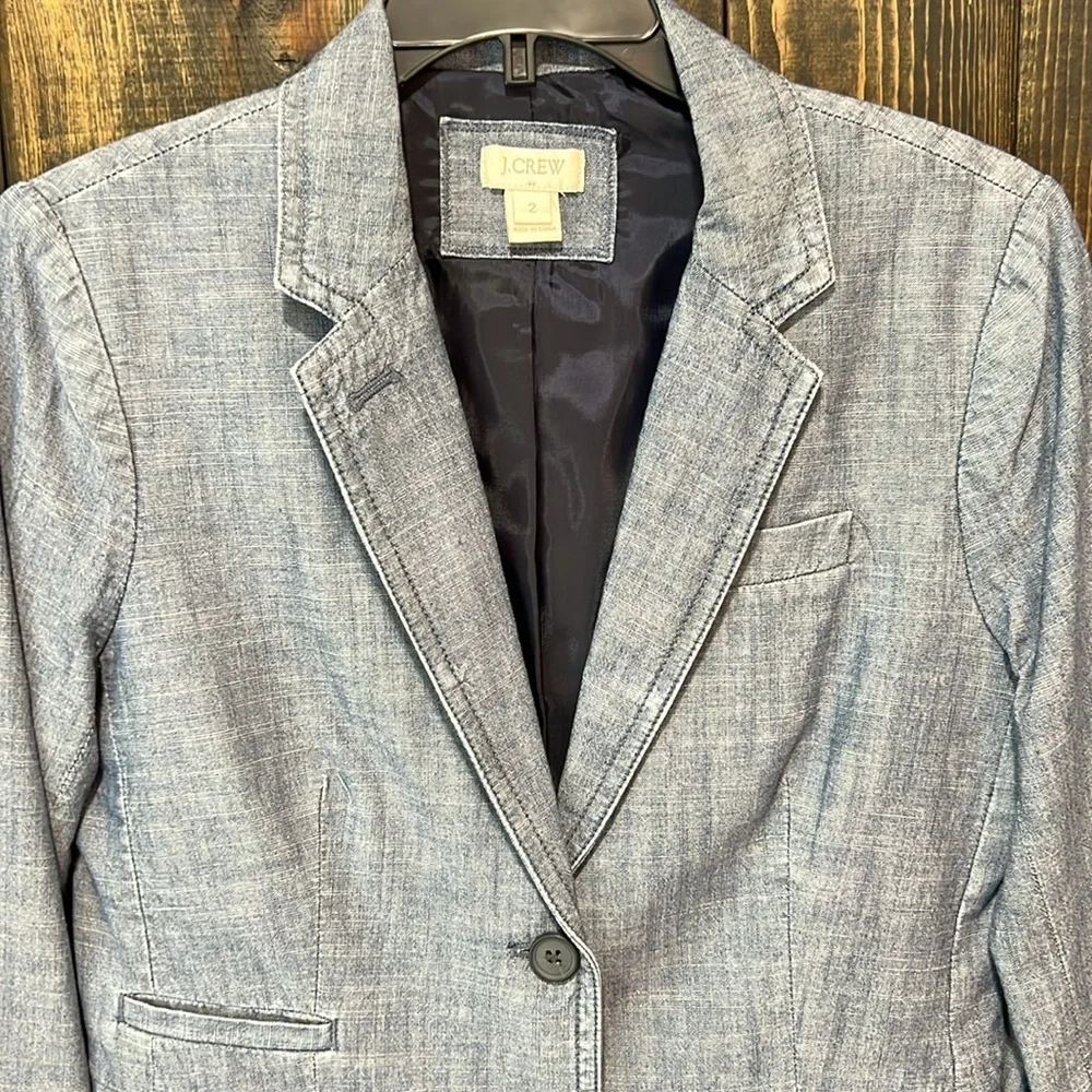 J. Crew Chambray Blazer‎ 2 Denim Blue Office Professional Academia Preppy Cotton